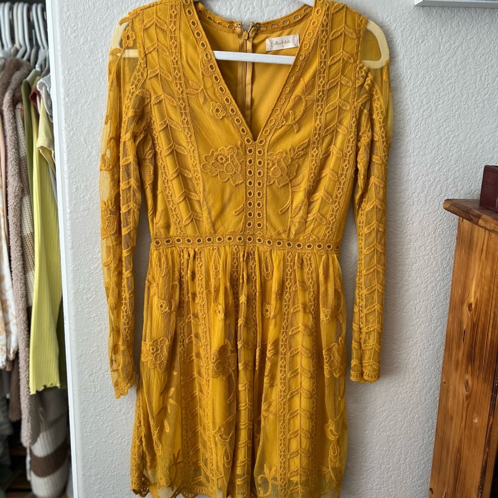 Alter’d State mustard yellow lace long sleeve dress size small